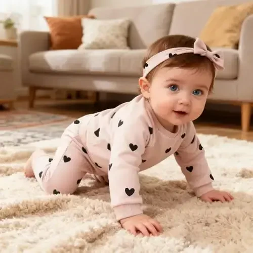 AMAWMW Infant Baby Girl Clothes Long Sleeve Loose Sweatshirts Pockets Pants Headband Outfits Fall Winter Spring Gift - 3