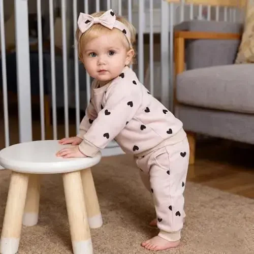 AMAWMW Infant Baby Girl Clothes Long Sleeve Loose Sweatshirts Pockets Pants Headband Outfits Fall Winter Spring Gift - 4