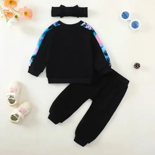 AMAWMW Infant Baby Girl Clothes Long Sleeve Loose Sweatshirts Pockets Pants Headband Outfits Fall Winter Spring Gift - AMAWMW (1)