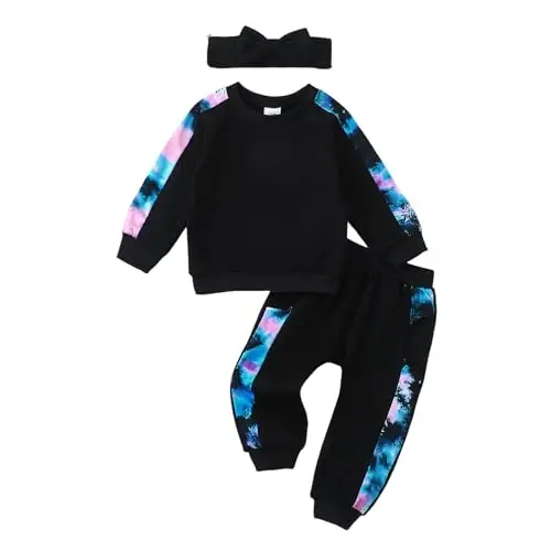 AMAWMW Infant Baby Girl Clothes Long Sleeve Loose Sweatshirts Pockets Pants Headband Outfits Fall Winter Spring Gift - 1