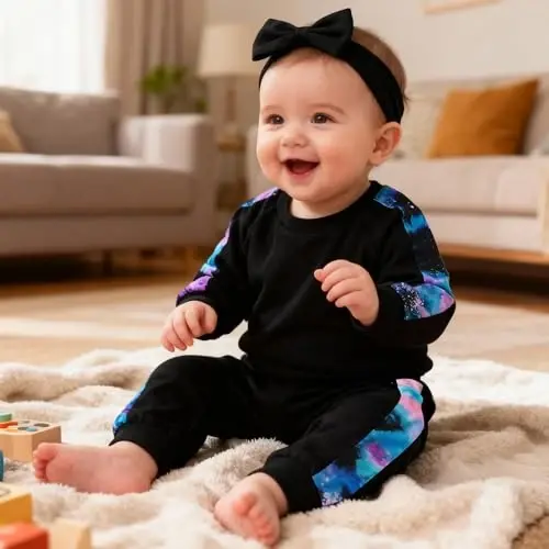 AMAWMW Infant Baby Girl Clothes Long Sleeve Loose Sweatshirts Pockets Pants Headband Outfits Fall Winter Spring Gift - 3