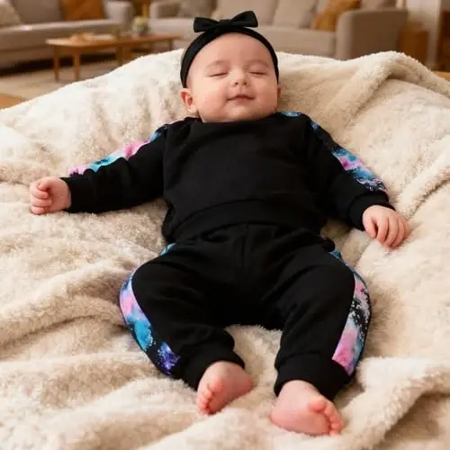 AMAWMW Infant Baby Girl Clothes Long Sleeve Loose Sweatshirts Pockets Pants Headband Outfits Fall Winter Spring Gift - 5