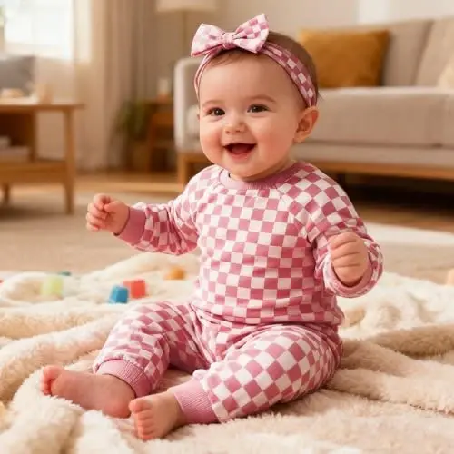 AMAWMW Infant Baby Girl Clothes Long Sleeve Loose Sweatshirts Pockets Pants Headband Outfits Fall Winter Spring Gift - 2