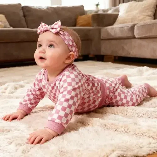 AMAWMW Infant Baby Girl Clothes Long Sleeve Loose Sweatshirts Pockets Pants Headband Outfits Fall Winter Spring Gift - 3