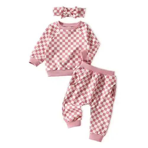 AMAWMW Infant Baby Girl Clothes Long Sleeve Loose Sweatshirts Pockets Pants Headband Outfits Fall Winter Spring Gift - 1