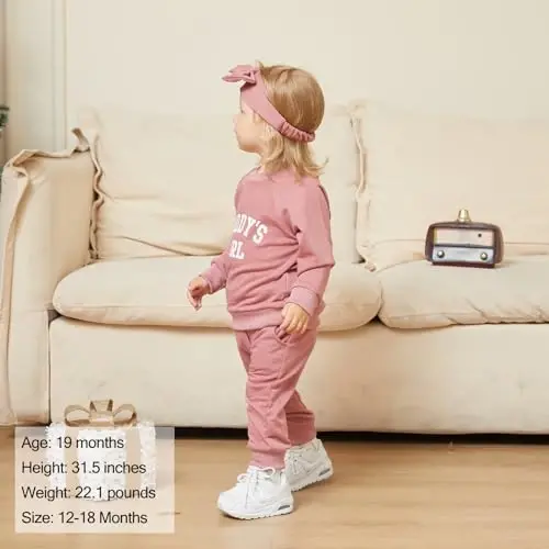 AMAWMW Infant Baby Girl Clothes Long Sleeve Loose Sweatshirts Pockets Pants Headband Outfits Fall Winter Spring Gift - 3