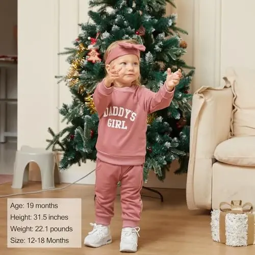 AMAWMW Infant Baby Girl Clothes Long Sleeve Loose Sweatshirts Pockets Pants Headband Outfits Fall Winter Spring Gift - 2
