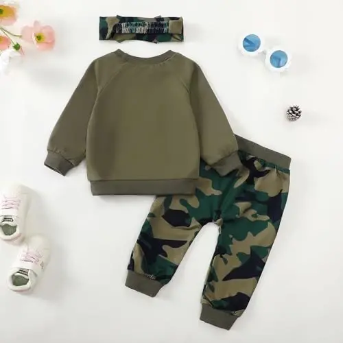 AMAWMW Infant Baby Girl Clothes Long Sleeve Loose Sweatshirts Pockets Pants Headband Outfits Fall Winter Spring Gift - 2