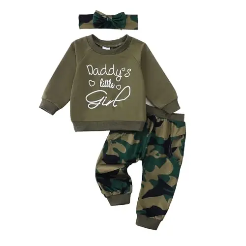 AMAWMW Infant Baby Girl Clothes Long Sleeve Loose Sweatshirts Pockets Pants Headband Outfits Fall Winter Spring Gift - 1