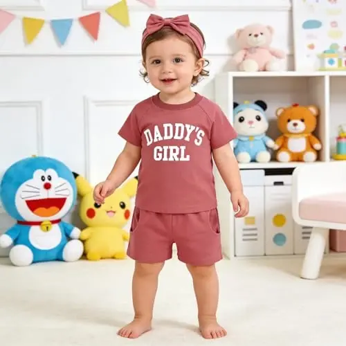 AMAWMW Infant Baby Girl Clothes Long Sleeve Loose Sweatshirts Pockets Pants Headband Outfits Fall Winter Spring Gift - 3