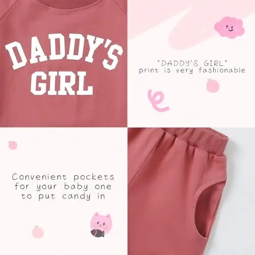 AMAWMW Infant Baby Girl Clothes Long Sleeve Loose Sweatshirts Pockets Pants Headband Outfits Fall Winter Spring Gift - 5