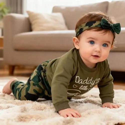 AMAWMW Infant Baby Girl Clothes Long Sleeve Loose Sweatshirts Pockets Pants Headband Outfits Fall Winter Spring Gift - 3