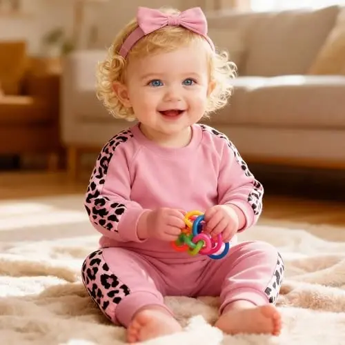 AMAWMW Infant Baby Girl Clothes Long Sleeve Loose Sweatshirts Pockets Pants Headband Outfits Fall Winter Spring Gift - 2