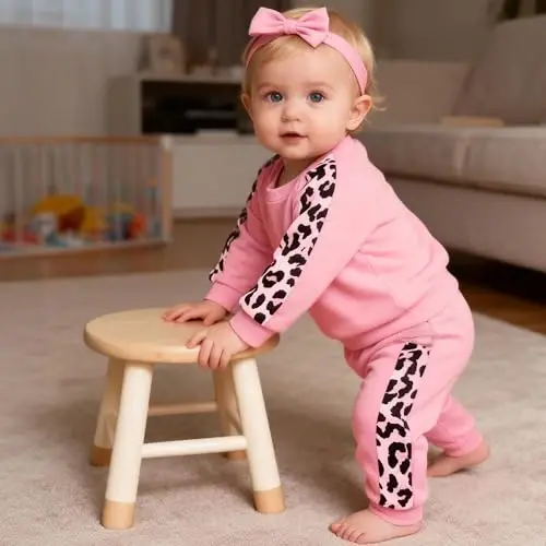 AMAWMW Infant Baby Girl Clothes Long Sleeve Loose Sweatshirts Pockets Pants Headband Outfits Fall Winter Spring Gift - 4