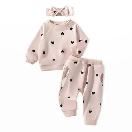 AMAWMW Infant Baby Girl Clothes Long Sleeve Loose Sweatshirts Pockets Pants Headband Outfits Fall Winter Spring Gift 
