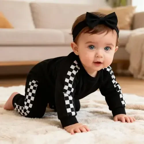 AMAWMW Infant Baby Girl Clothes Long Sleeve Loose Sweatshirts Pockets Pants Headband Outfits Fall Winter Spring Gift - 3