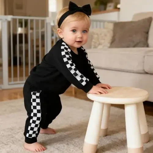 AMAWMW Infant Baby Girl Clothes Long Sleeve Loose Sweatshirts Pockets Pants Headband Outfits Fall Winter Spring Gift - 4