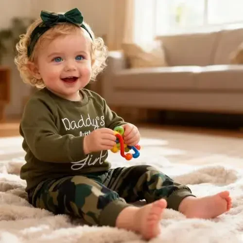 AMAWMW Infant Baby Girl Clothes Long Sleeve Loose Sweatshirts Pockets Pants Headband Outfits Fall Winter Spring Gift - 3