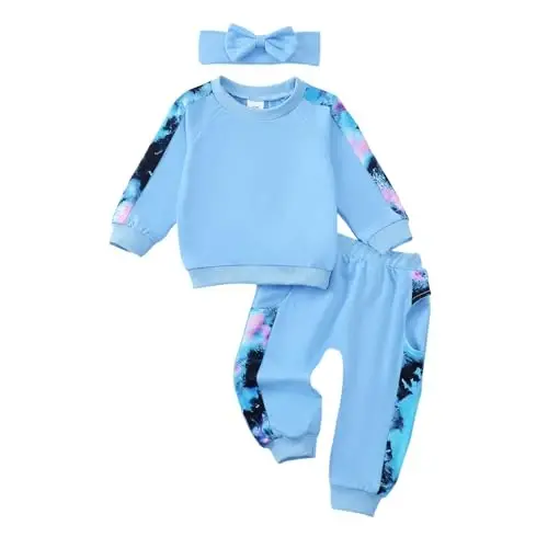 AMAWMW Infant Baby Girl Clothes Long Sleeve Loose Sweatshirts Pockets Pants Headband Outfits Fall Winter Spring Gift 