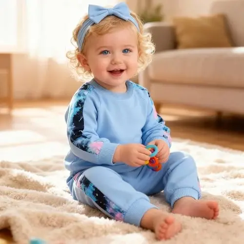 AMAWMW Infant Baby Girl Clothes Long Sleeve Loose Sweatshirts Pockets Pants Headband Outfits Fall Winter Spring Gift - 2