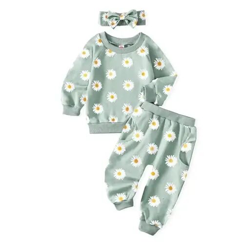 AMAWMW Infant Baby Girl Clothes Long Sleeve Loose Sweatshirts Pockets Pants Headband Outfits Fall Winter Spring Gift 