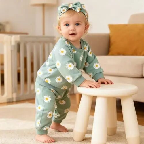 AMAWMW Infant Baby Girl Clothes Long Sleeve Loose Sweatshirts Pockets Pants Headband Outfits Fall Winter Spring Gift - 4