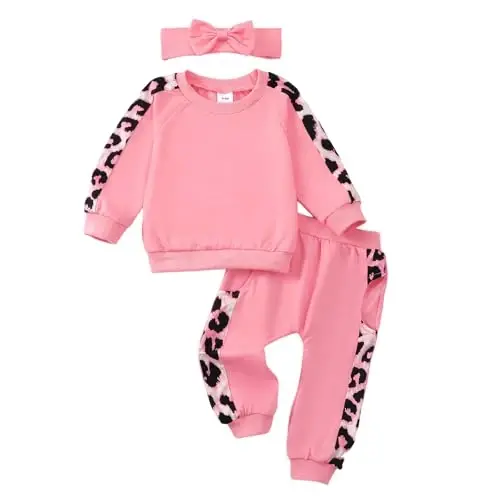 AMAWMW Infant Baby Girl Clothes Long Sleeve Loose Sweatshirts Pockets Pants Headband Outfits Fall Winter Spring Gift 