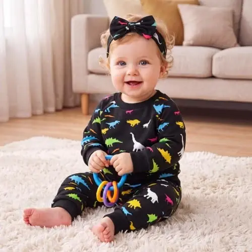 AMAWMW Infant Baby Girl Clothes Long Sleeve Loose Sweatshirts Pockets Pants Headband Outfits Fall Winter Spring Gift - 2
