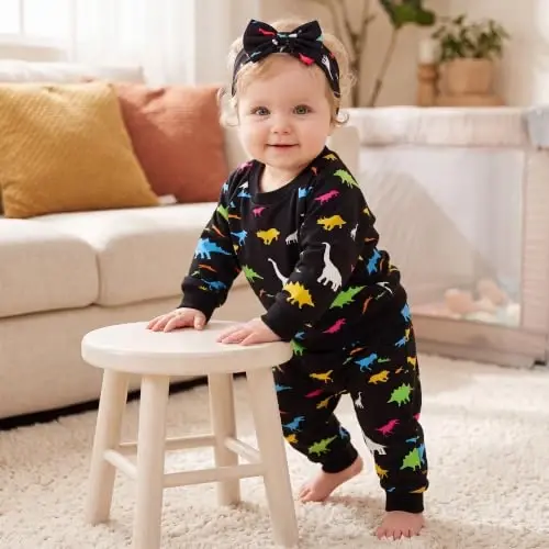 AMAWMW Infant Baby Girl Clothes Long Sleeve Loose Sweatshirts Pockets Pants Headband Outfits Fall Winter Spring Gift - 3