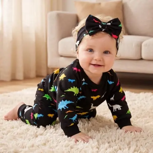 AMAWMW Infant Baby Girl Clothes Long Sleeve Loose Sweatshirts Pockets Pants Headband Outfits Fall Winter Spring Gift - 4