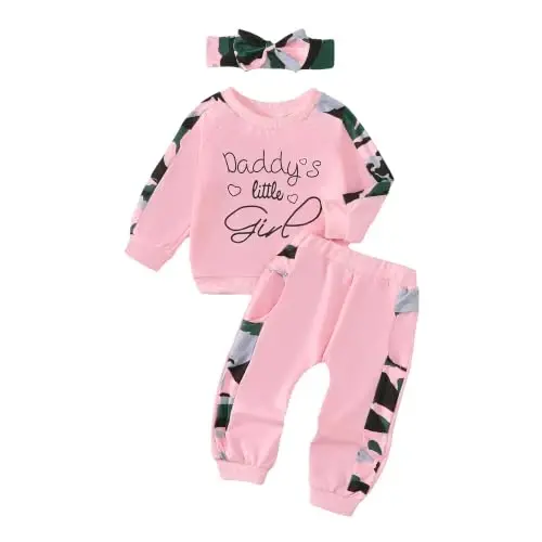 AMAWMW Infant Baby Girl Clothes Long Sleeve Loose Sweatshirts Pockets Pants Headband Outfits Fall Winter Spring Gift - 1