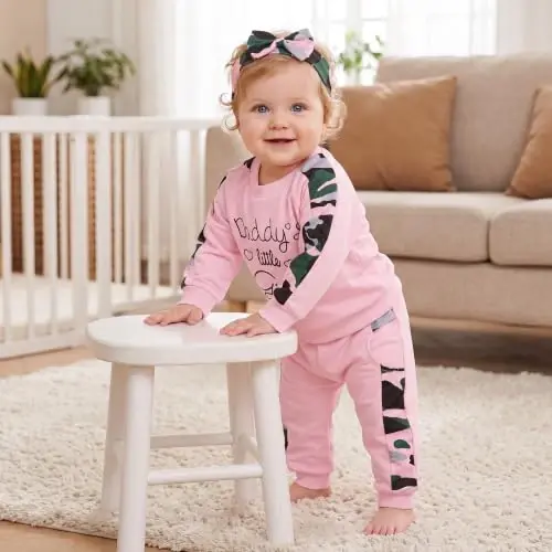 AMAWMW Infant Baby Girl Clothes Long Sleeve Loose Sweatshirts Pockets Pants Headband Outfits Fall Winter Spring Gift - 3