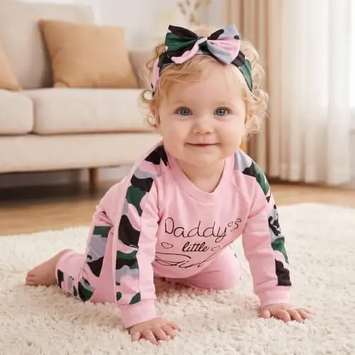 AMAWMW Infant Baby Girl Clothes Long Sleeve Loose Sweatshirts Pockets Pants Headband Outfits Fall Winter Spring Gift - 4