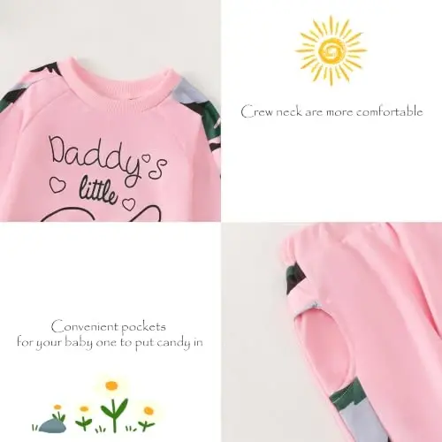 AMAWMW Infant Baby Girl Clothes Long Sleeve Loose Sweatshirts Pockets Pants Headband Outfits Fall Winter Spring Gift - 5
