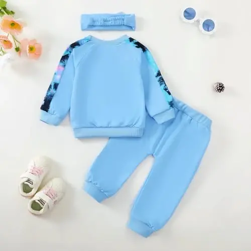 AMAWMW Infant Baby Girl Clothes Long Sleeve Loose Sweatshirts Pockets Pants Headband Outfits Fall Winter Spring Gift - 6