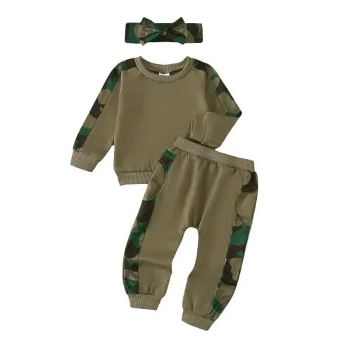 AMAWMW Infant Baby Girl Clothes Long Sleeve Loose Sweatshirts Pockets Pants Headband Outfits Fall Winter Spring Gift - 1