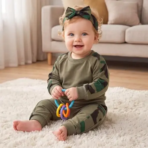 AMAWMW Infant Baby Girl Clothes Long Sleeve Loose Sweatshirts Pockets Pants Headband Outfits Fall Winter Spring Gift - AMAWMW (1)