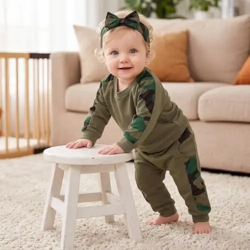 AMAWMW Infant Baby Girl Clothes Long Sleeve Loose Sweatshirts Pockets Pants Headband Outfits Fall Winter Spring Gift - 3