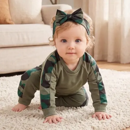 AMAWMW Infant Baby Girl Clothes Long Sleeve Loose Sweatshirts Pockets Pants Headband Outfits Fall Winter Spring Gift - 4