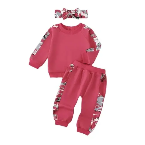 AMAWMW Infant Baby Girl Clothes Long Sleeve Loose Sweatshirts Pockets Pants Headband Outfits Fall Winter Spring Gift - 1