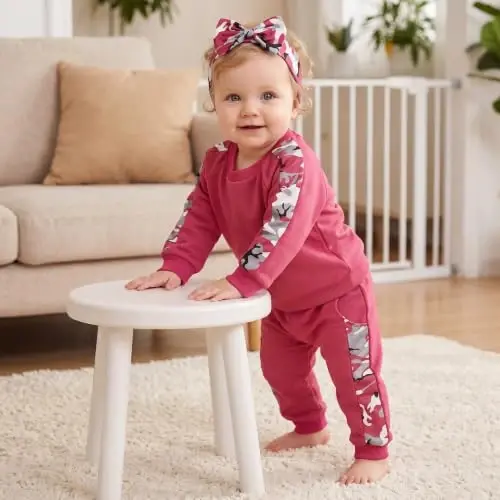 AMAWMW Infant Baby Girl Clothes Long Sleeve Loose Sweatshirts Pockets Pants Headband Outfits Fall Winter Spring Gift - 3