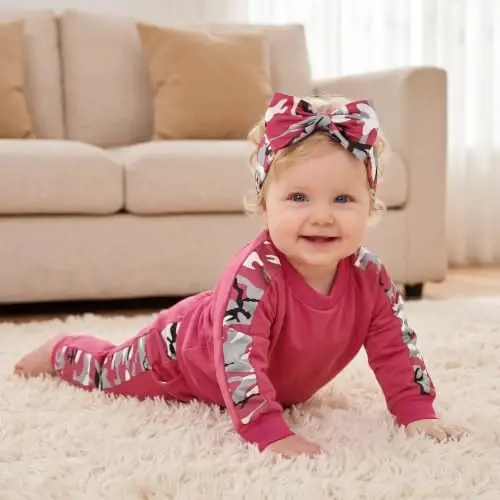AMAWMW Infant Baby Girl Clothes Long Sleeve Loose Sweatshirts Pockets Pants Headband Outfits Fall Winter Spring Gift - 4