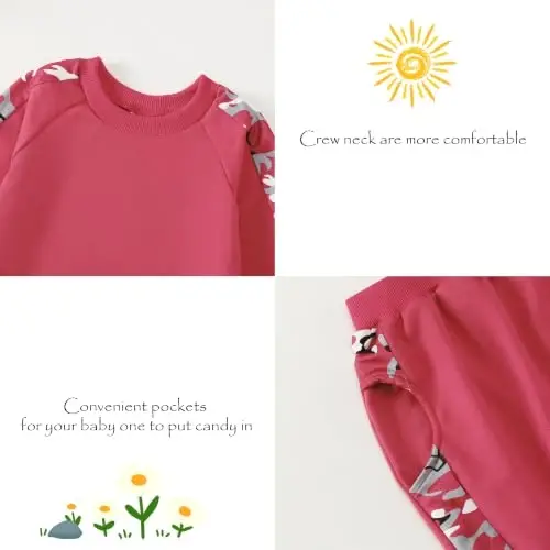AMAWMW Infant Baby Girl Clothes Long Sleeve Loose Sweatshirts Pockets Pants Headband Outfits Fall Winter Spring Gift - 5