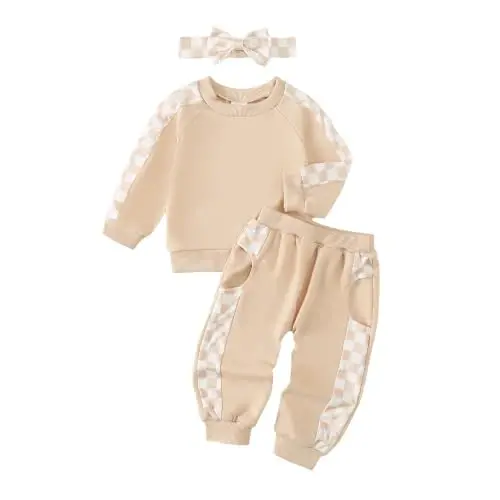 AMAWMW Infant Baby Girl Clothes Long Sleeve Loose Sweatshirts Pockets Pants Headband Outfits Fall Winter Spring Gift - 1