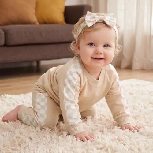 AMAWMW Infant Baby Girl Clothes Long Sleeve Loose Sweatshirts Pockets Pants Headband Outfits Fall Winter Spring Gift - 4