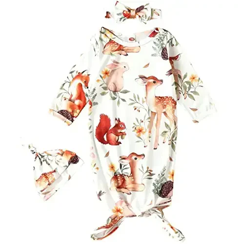 AMAWMW Newborn Baby Boys Girls Cartoon Sleeper Gown Long Sleeve Mountain Nightgown Hat Outfits - 1