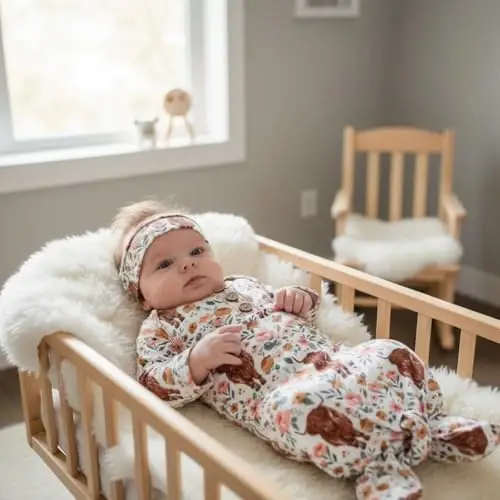 AMAWMW Newborn Baby Boys Girls Cartoon Sleeper Gown Long Sleeve Mountain Nightgown Hat Outfits - 2
