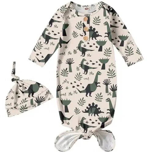 AMAWMW Newborn Baby Boys Girls Cartoon Sleeper Gown Long Sleeve Mountain Nightgown Hat Outfits - Modazone