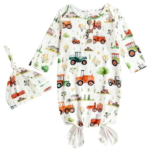 AMAWMW Newborn Baby Boys Girls Cartoon Sleeper Gown Long Sleeve Mountain Nightgown Hat Outfits - 1