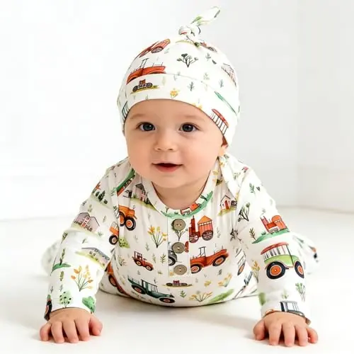 AMAWMW Newborn Baby Boys Girls Cartoon Sleeper Gown Long Sleeve Mountain Nightgown Hat Outfits - 4